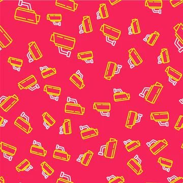 Line Security camera icon isolated seamless pattern on red background. Vector Illustrazione stock
