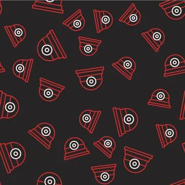 Line Security camera icon isolated seamless pattern on black background. Vector 스톡 일러스트