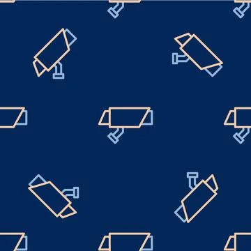 Line Security camera icon isolated seamless pattern on blue background.  Vect Stockillustratie
