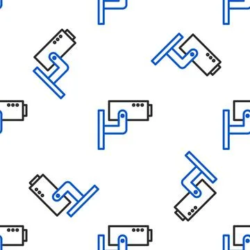 Line Security camera icon isolated seamless pattern on white background Illustrazione stock