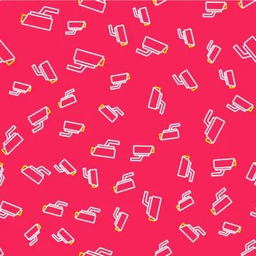 Line Security camera icon isolated seamless pattern on red background. Vector イラスト素材