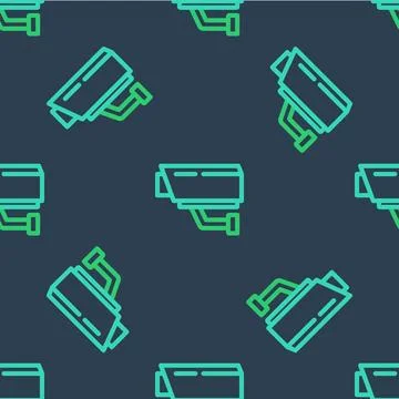 Line Security camera icon isolated seamless pattern on blue background. Vector Illustrazione stock