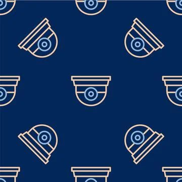 Line Security camera icon isolated seamless pattern on blue background. Vector Illustrazione stock