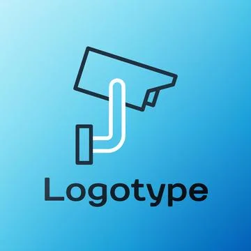 Line Security camera icon isolated on blue background. Colorful outline concept Illustrazione stock