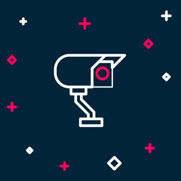 Line Security camera icon isolated on blue background. Colorful outline con.. Illustrazione stock