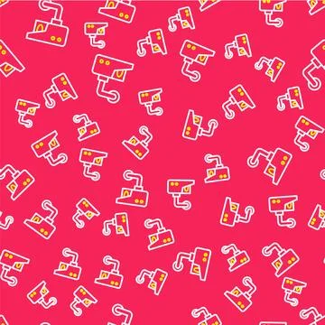 Line Security camera icon isolated seamless pattern on red background.  Vecto Illustrazione stock