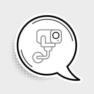 Line Security camera icon isolated on grey background. Colorful outline con.. Illustrazione stock