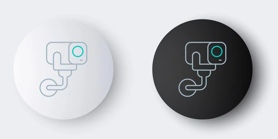 Line Security camera icon isolated on grey background. Colorful outline con.. Illustrazione stock
