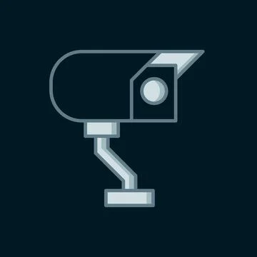 Line Security camera icon isolated on black background. Flat filled outline.. Illustrazione stock