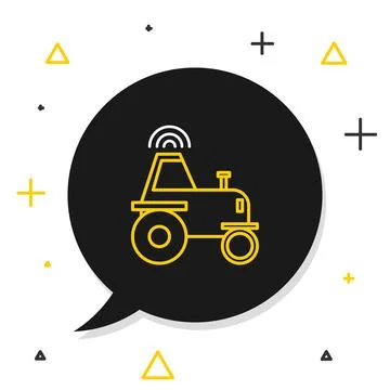Line Self driving wireless tractor on a smart farm icon isolated on white Stock Illustration