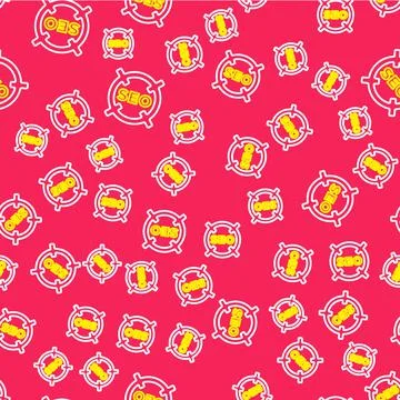 Line SEO optimization icon isolated seamless pattern on red background. Vector Stock Illustration