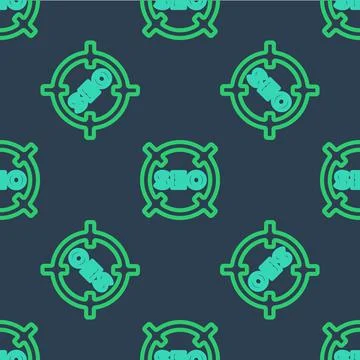 Line SEO optimization icon isolated seamless pattern on blue background. Vector Illustrazione stock