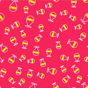 Line SEO optimization icon isolated seamless pattern on red background. Vector Illustrazione stock