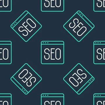 Line SEO optimization icon isolated seamless pattern on black background. Vector Illustrazione stock