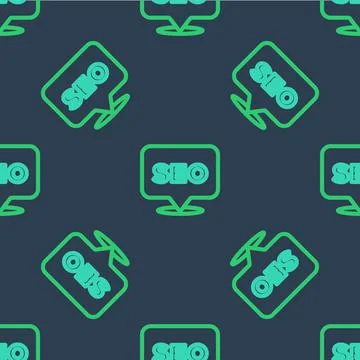 Line SEO optimization icon isolated seamless pattern on blue background. Vector Illustrazione stock