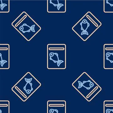 Line Served fish on plate icon isolated seamless pattern on blue background Stock Illustration