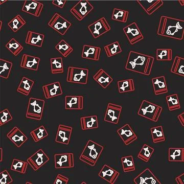 Line Served fish on plate icon isolated seamless pattern on black background 스톡 일러스트