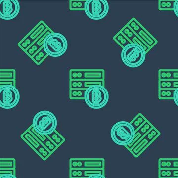 Line Server bitcoin icon isolated seamless pattern on blue background. Vector Stock Illustration