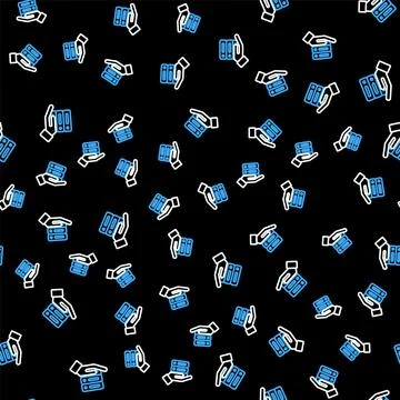 Line Server, Data, Web Hosting icon isolated seamless pattern on black Stock Illustration