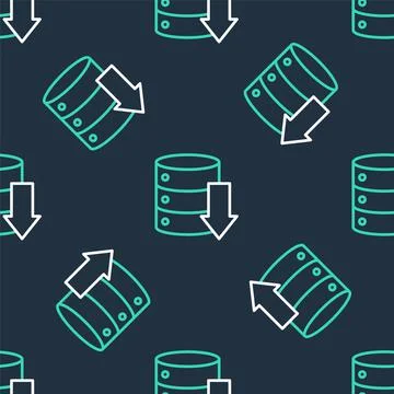 Line Server, Data, Web Hosting icon isolated seamless pattern on black backgr Stock Illustration