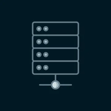 Line Server, Data, Web Hosting icon isolated on black background. Flat fill.. Stock Illustration