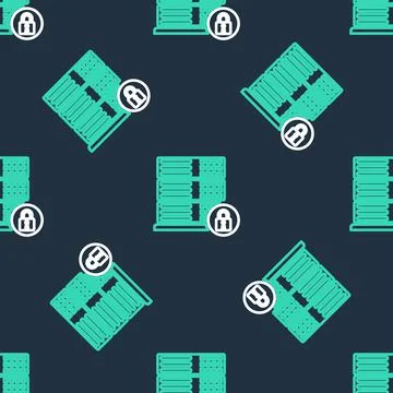 Line Server security with closed padlock icon isolated seamless pattern on black Stock Illustration