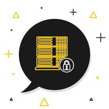 Line Server security with closed padlock icon isolated on white background Stock Illustration