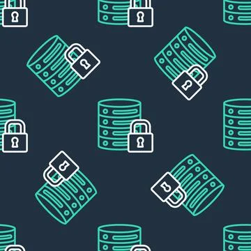 Line Server security with closed padlock icon isolated seamless pattern on black Stock Illustration