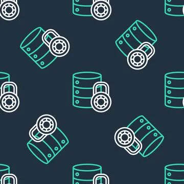 Line Server security with closed padlock icon isolated seamless pattern on black Stock Illustration