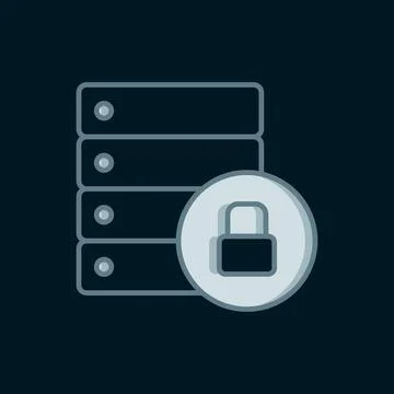 Line Server security with closed padlock icon isolated on black background... Stock Illustration