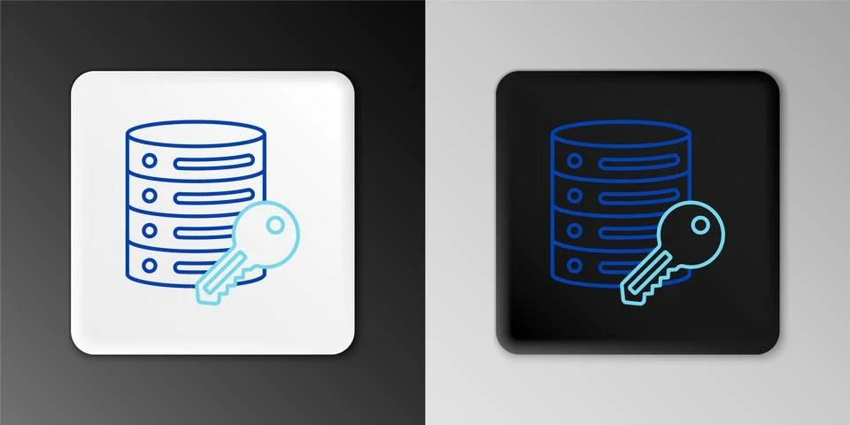 Line Server security with key icon isolated on grey background. Security, safety Stock Illustration