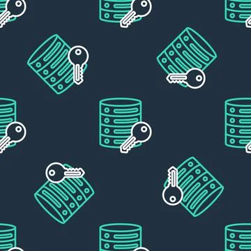 Line Server security with key icon isolated seamless pattern on black background Stock Illustration