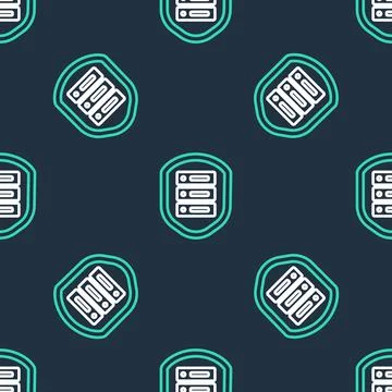 Line Server with shield icon isolated seamless pattern on black background Stock Illustration