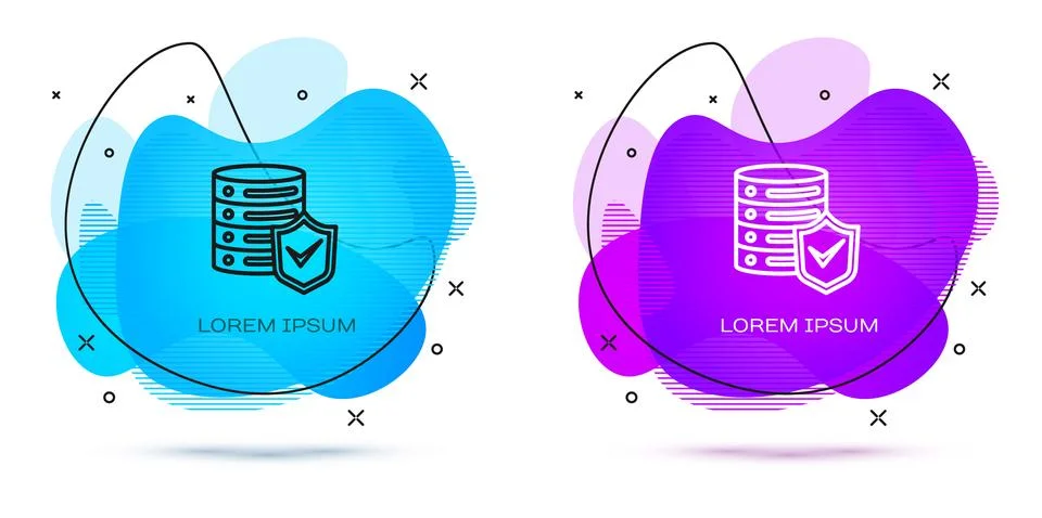 Line Server with shield icon isolated on white background. Protection against Illustrazione stock