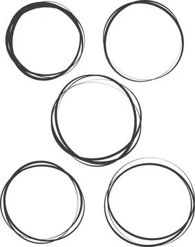 Line Set of Hand drawn circle sketch. Collection Vector circular scribble d.. Stock Illustration