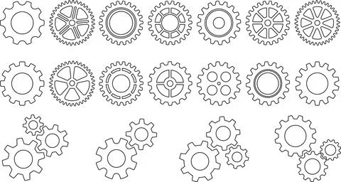 Line Setting gears icon set. Cogwheel group. Gear design collection. Stock Illustration