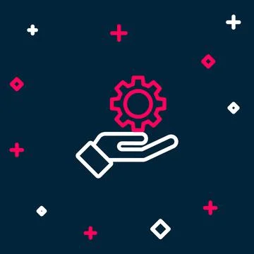 Line Settings in the hand icon isolated on blue background. Colorful outline 스톡 일러스트
