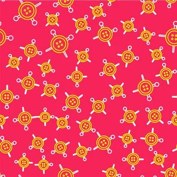 Line Sewing button and knitting needles icon isolated seamless pattern on r.. Stock Illustration