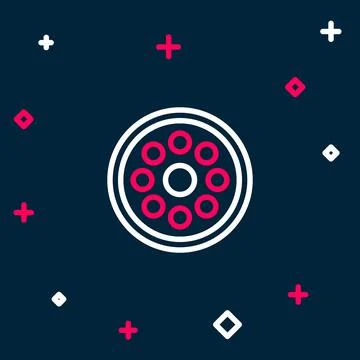 Line Sewing button for clothes icon isolated on blue background. Clothing button Illustrazione stock