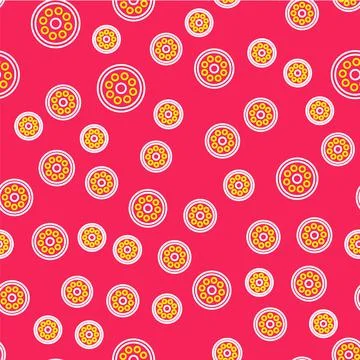 Line Sewing button for clothes icon isolated seamless pattern on red background Illustrazione stock