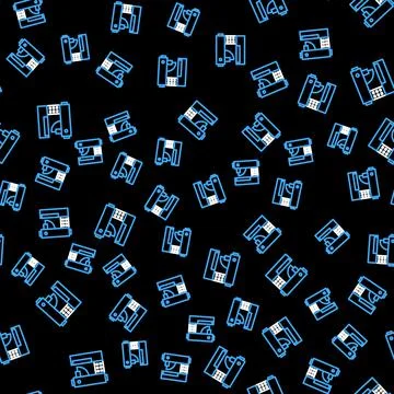 Line Sewing machine icon isolated seamless pattern on black background. Vector イラスト素材