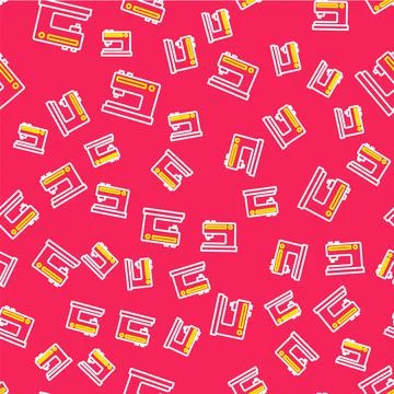 Line Sewing machine icon isolated seamless pattern on red background. Vector Illustrazione stock