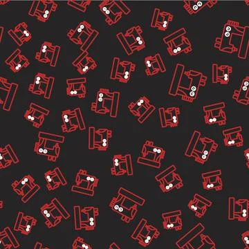 Line Sewing machine icon isolated seamless pattern on black background. Vector Illustrazione stock