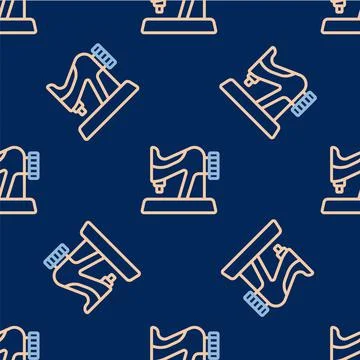 Line Sewing machine icon isolated seamless pattern on blue background. Vector Illustrazione stock