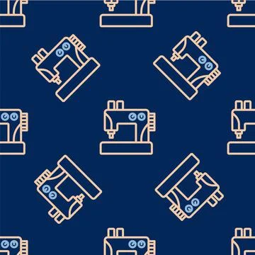 Line Sewing machine icon isolated seamless pattern on blue background. Vector Illustrazione stock