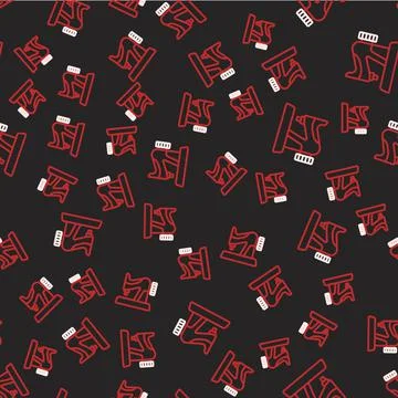 Line Sewing machine icon isolated seamless pattern on black background. Vector Illustrazione stock