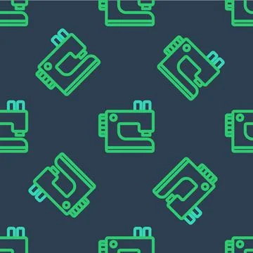 Line Sewing machine icon isolated seamless pattern on blue background. Vector Illustrazione stock