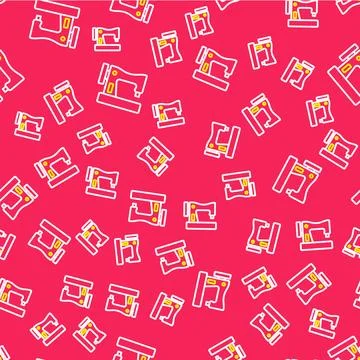 Line Sewing machine icon isolated seamless pattern on red background.  Vector Stockillustratie