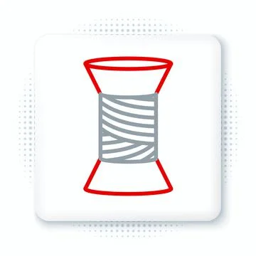 Line Sewing thread on spool icon isolated on white background. Yarn spool. Th Illustrazione stock