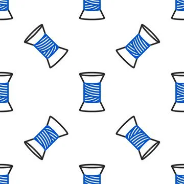 Line Sewing thread on spool icon isolated seamless pattern on white background Illustrazione stock